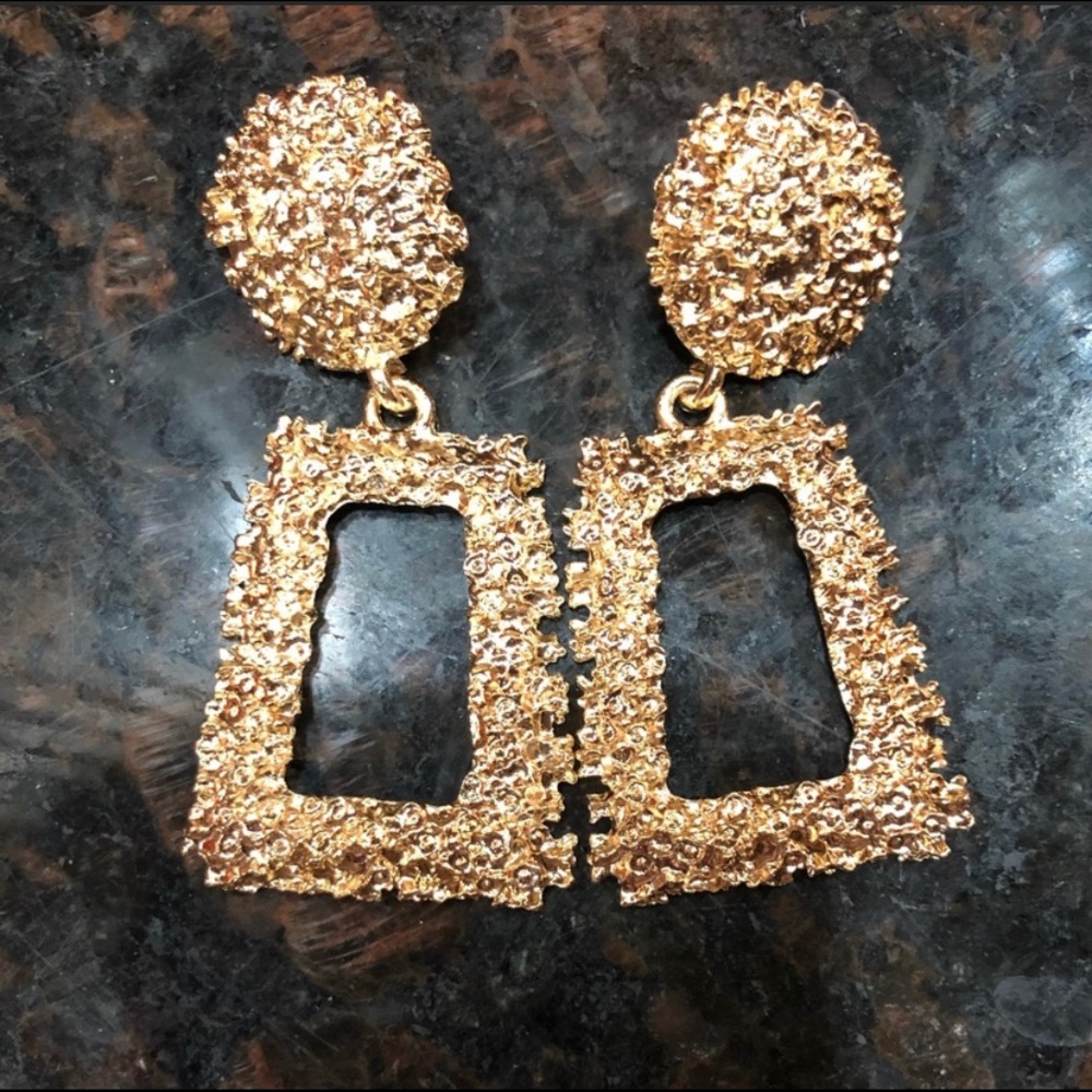 Gold Geometric Metal Statement Earrings